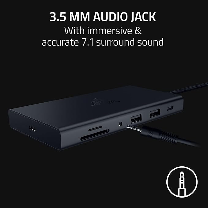 Razer USB C Dock 11-Port Travel Charging Station for Windows Mac Laptop iPad Surface Chromebook Galaxy Tab: Type C, HDMI, Ethernet, MicroSD - 4K 60 Hz Display - 85 W Tablets + Mobile Fast Charge