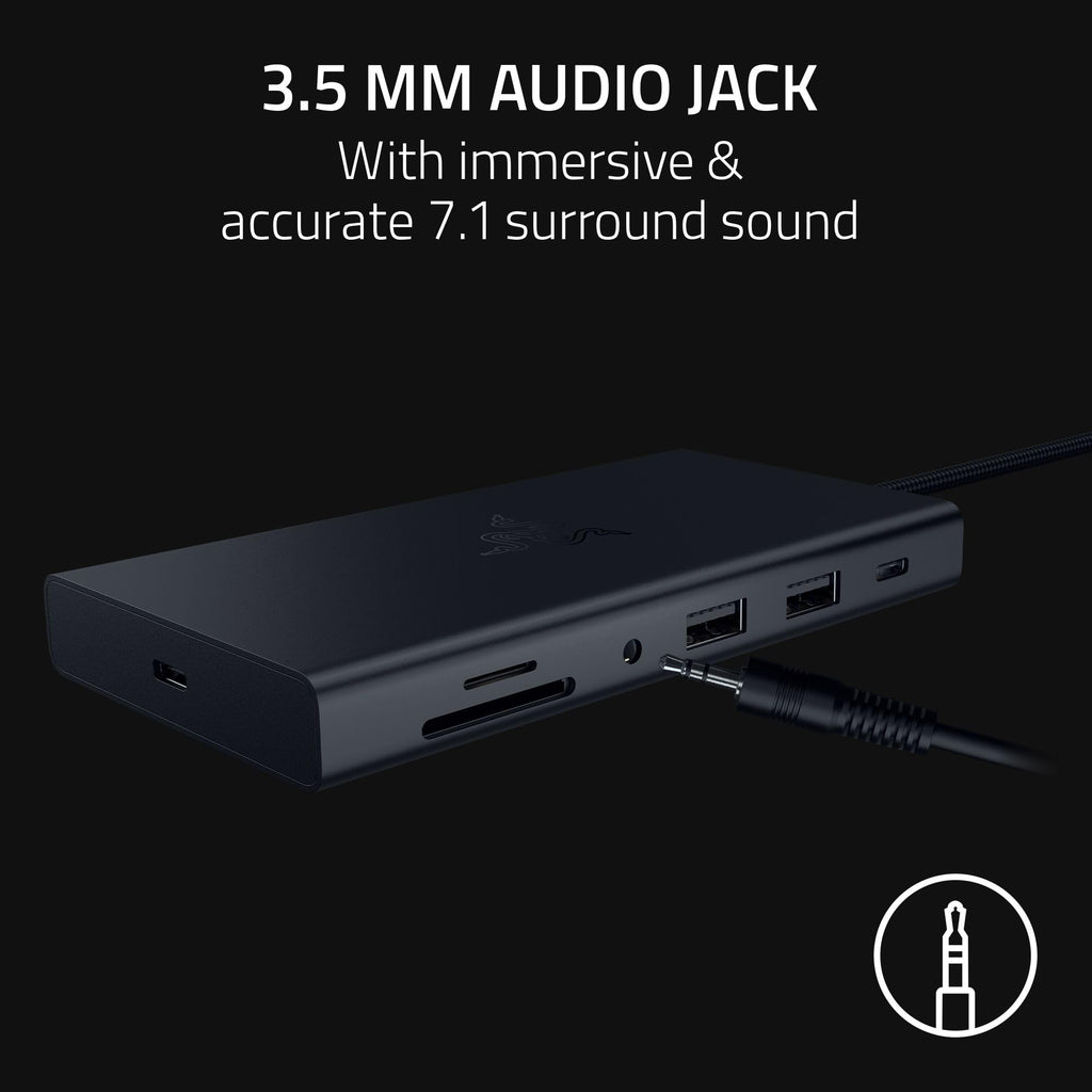 Razer USB-C Dock, 11-in-1 Portable Travel Hub, 85W, Black