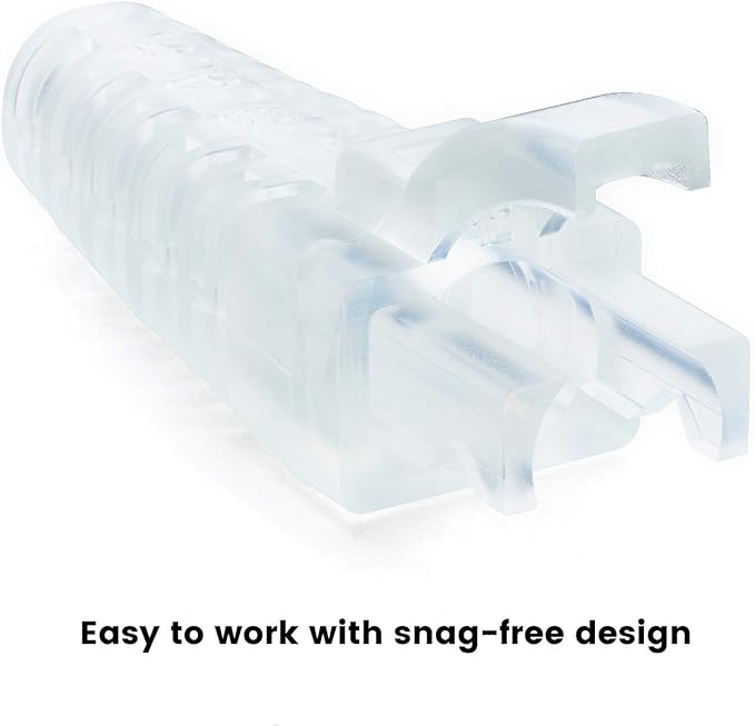 trueCABLE RJ45 Strain Relief Boots, Small 5.5 to 7.0mm Cut-to-Fit PVC Plug Cover, Transparent, 100 Pieces
