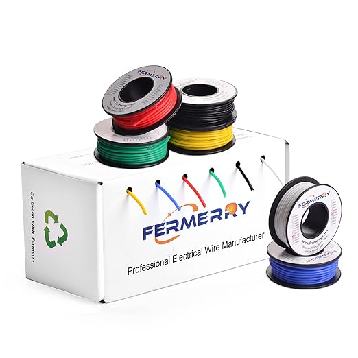 Fermerry 22 AWG Solid Core Wire Spool 50ft Each 6 Colors Flexible 22 Gauge Hook up Wire Kit Electrical Tinned Copper Wire PVC