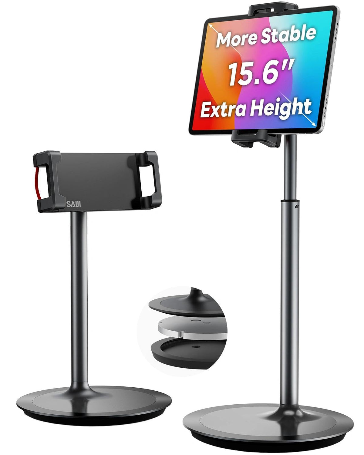 SAIJI iPad Stand for Desk - Height Adjustable & Weighted Base Phone Holder