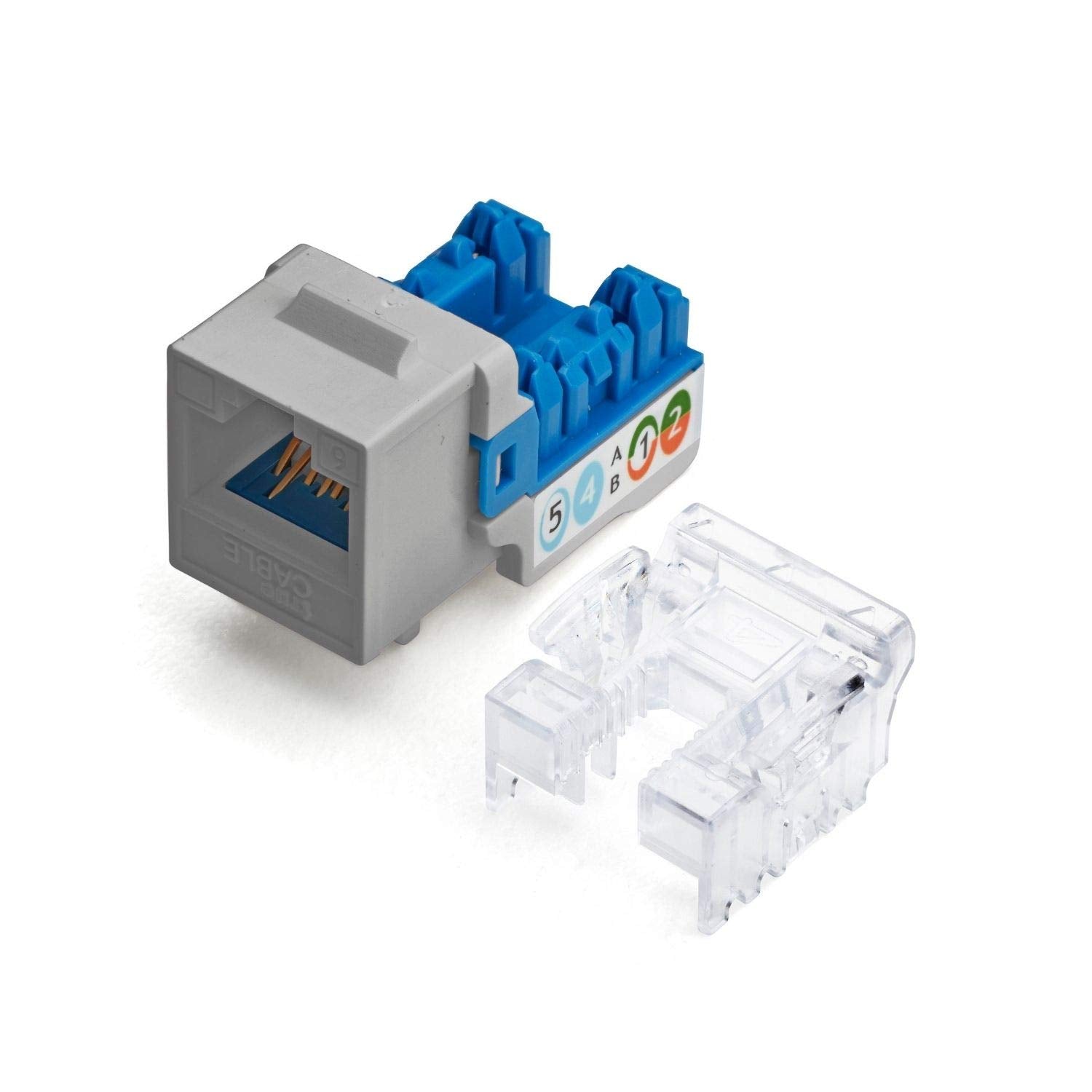 TRUE CABLE Cat6 Keystone Jack, Unshielded (UTP), 90 Degree Punch-Down, PoE++ (4PPoE) 100W, UL Listed, ETL Verified, ANSI/TIA Certified, Modular RJ45 Female, Gray, 12 Pack