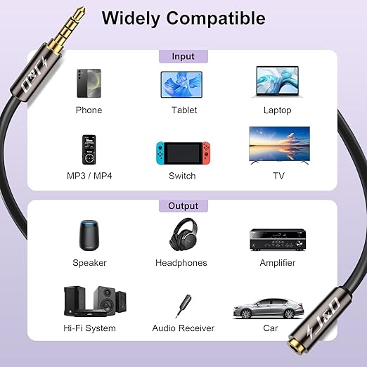 J&D 3.5mm TRRS Cable, 1/8 Inch 4 Pole TRRS Jack Male to Female Auxiliary Extension Cable for Headphones, Car Stereos, Phones and Speakers, 3 Feet