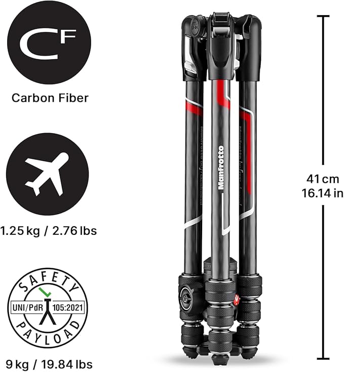 Manfrotto Befree Advanced Twist Camera Tripod Kit, Travel Tripod Kit with Fluid Head and Twist Closure, Portable and Compact, Carbon Camera Tripod for DSLR, Reflex, Mirrorless, Camera Accessories