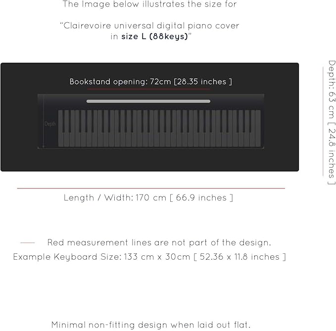 Clairevoire Piano Keyboard Dust Cover for 61 Keys to 88 Keys, Electric Pianos Cover, Digital Pianos Cloth Protection, Lightweight and Adjustable Closure,Ebony Black, L - Keyboard Piano up to 61" x 21"