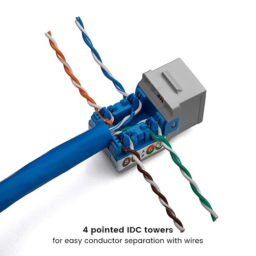 trueCABLE Cat6A Keystone Jack, Unshielded (UTP), 90 Degree Punch-Down, PoE++ (4PPoE), UL Listed, ETL Verified, ANSI/TIA Certified, Modular RJ45 Female, Gray, 12 Pack