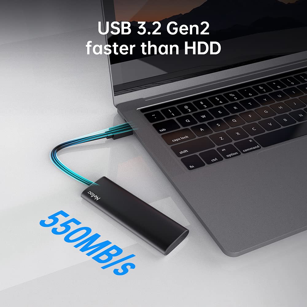 Netac 1TB Portable SSD USB 3.2 Gen 2 (10 Gbps, Type-C) External Solid State Drive Backup Slim Portable Drive for File Storage/Business Travel Essential, Rapid Read & Write Low Noise, Zslim
