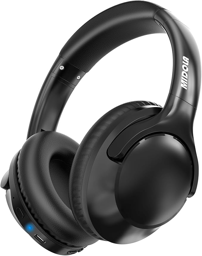 MIDOLA Bluetooth Headphones Over Ear 68H Playtime 6 EQ Wireless Headset with Microphone HiFi Stereo Foldable Lightweight Deep Bass for Travel Home Office Cellphone Black