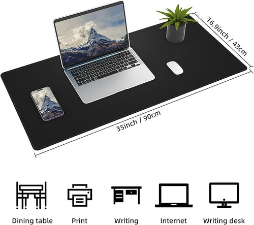 AFIING Desk Mat 35.4" x 17", Cork & PU Leather Desk Pad, Black