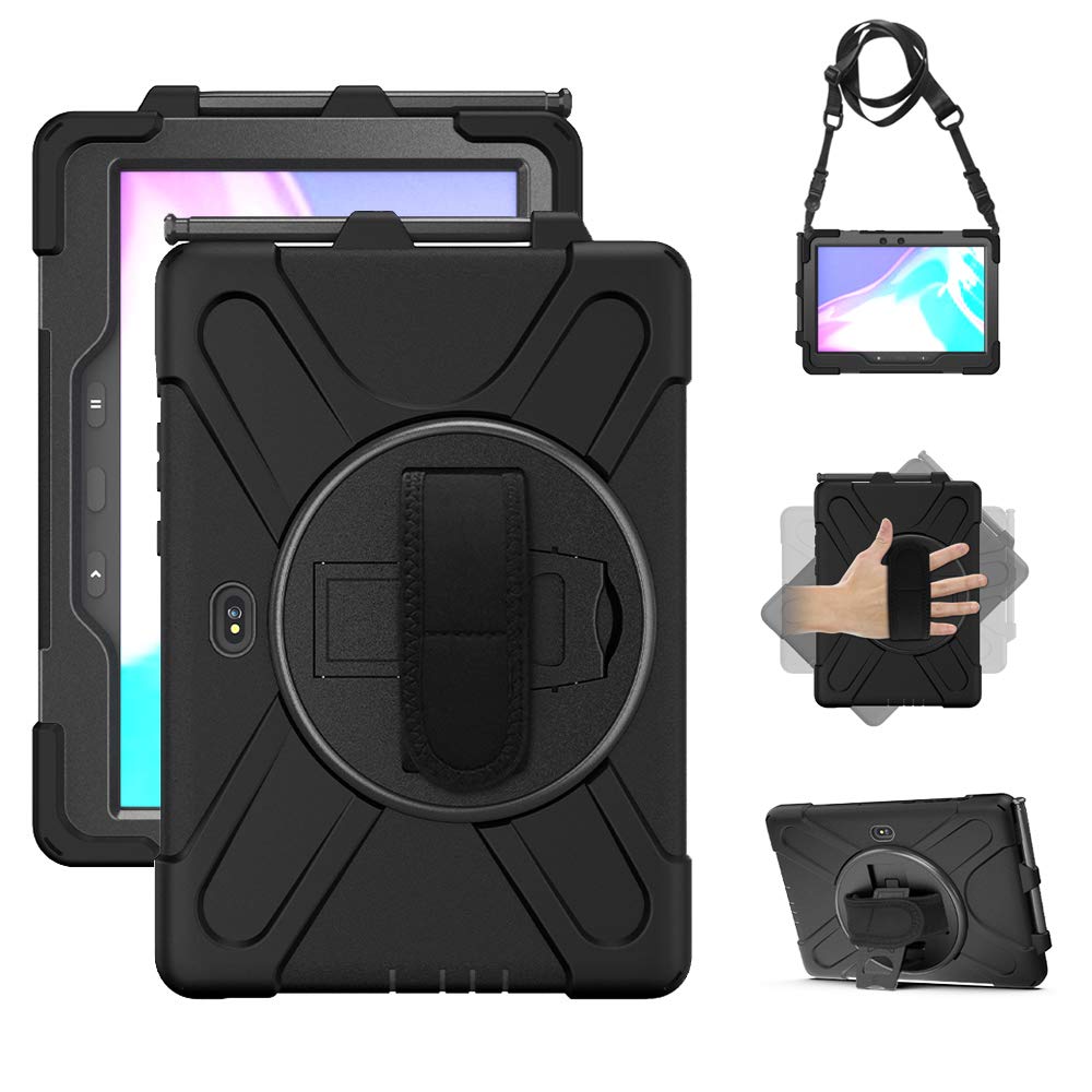 Rantice Case for Samsung Galaxy Tab Active5 Pro 10.1” /Active4 Pro/Active Pro 10.1, Shockproof Drop Protection Case with Stand, Hand Strap & Shoulder Strap for SM-X350/X358/T540/T547/T630/T638, Black