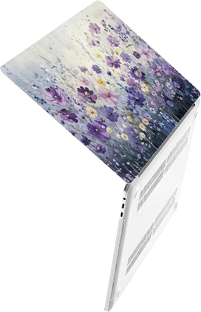 Compatible with MacBook Air 13.3 13.6 Inch Case 2022 2021 2020 2019 Plastic Hard Shell Case Cover,13.6 Air (A2681) M2 2022, Purple Wildflowers