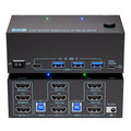 HDMI KVM Switch 3 Monitors 2 Computers 8K@60Hz/4K@120Hz, USB3.0 KVM Switches 2 Computers for 2 PC Sharing Triple Monitor and Keyboard Mouse, Wired Controller and USB Cables Including