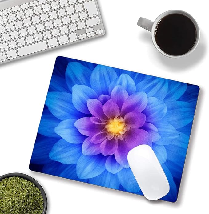 Blue Watercolor Lotus Flower Mouse Pad, Custom Design, 9.5x7.9 Inch, Non-Slip Rubber Base, Waterproof, Washable