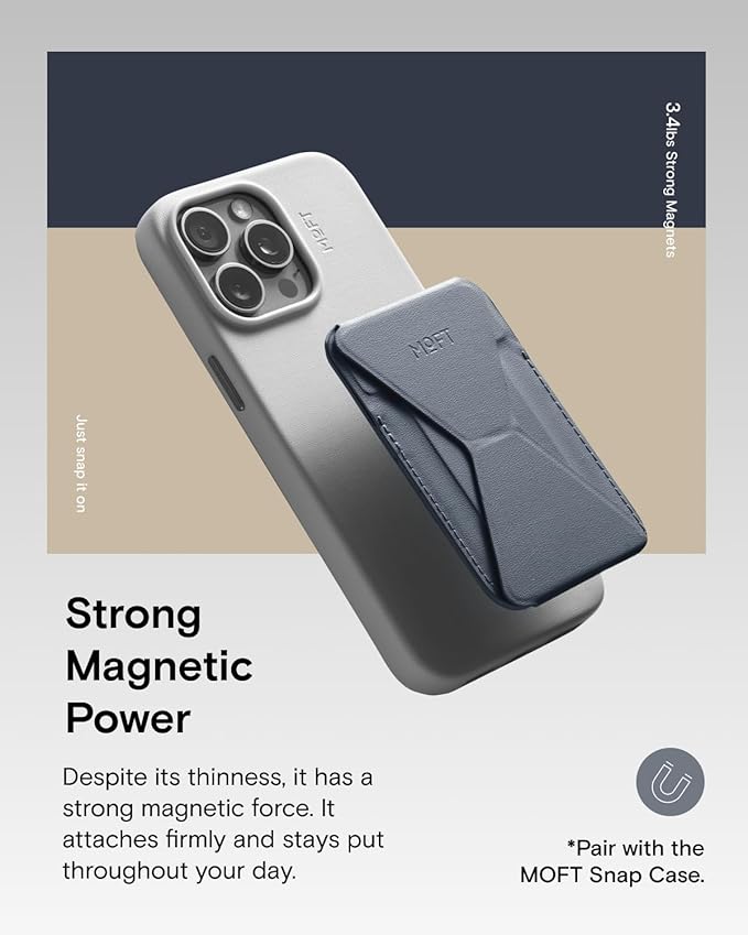 MOFT Magnetic Wallet Stand Compatible with iPhone 16/15/14/13/12 Series, Angle Adjustment MOVAS Phone Stand, Cool Grey