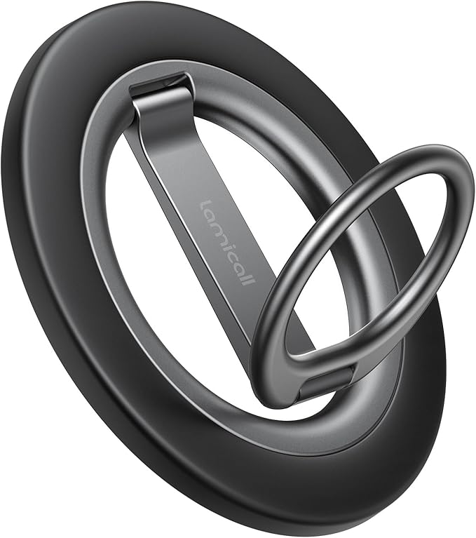 Lamicall 2025 [Stable Dual-Hinge] Magnetic Phone Grip Stand for MagSafe, Finger Ring Holder Phone Kickstand [Super Magnet] 360° Rotation Ring, Mag Safe Accessories for iPhone 16 15 14 Pro Max, Android