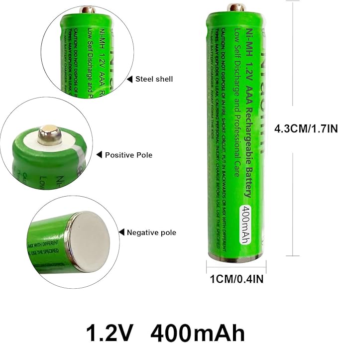 8 Pack Ni-MH AAA Rechargeable Batteries 400mah AAA Ni-MH Rechargeable Batteries 1.2V for Panasonic Cordless Phones, Remote Controls, Electronics