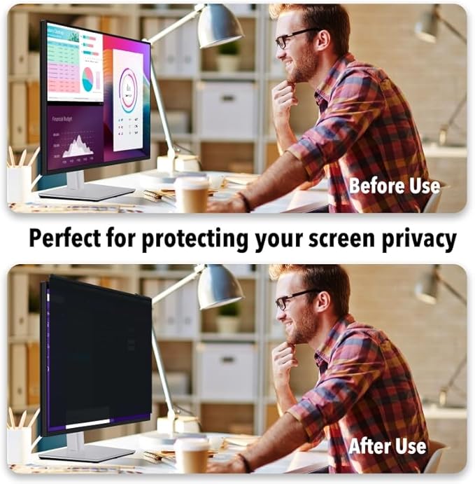 Magnetic Hanging Computer Privacy Screen 32 Inch, Removable Privacy Shield for 16:9 Widescreen Frameless Monitor, Anti Spy Anti Scratch Anti Glare Blue Light Screen Guard