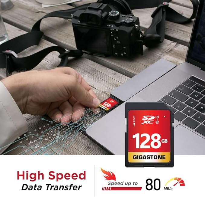 GIGASTONE 128GB SD Card 5-Pack UHS-I U1 Class 10 SDXC Memory Card Full HD Video for Canon Digital Camera, Full-Sized SD Card, with 5 mini case