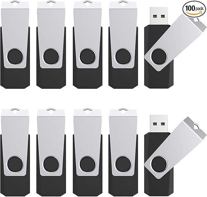 TOPESEL USB Storage Flash Drive,100PCS 8GB Bulk USB 2.0 Flash Drive Bulk Pack, USB Flash Drives Memory Stick, USB Drive Thumb Drives USB Stick Flash Memory Stick Swivel (8G, 100 Pack, Black)