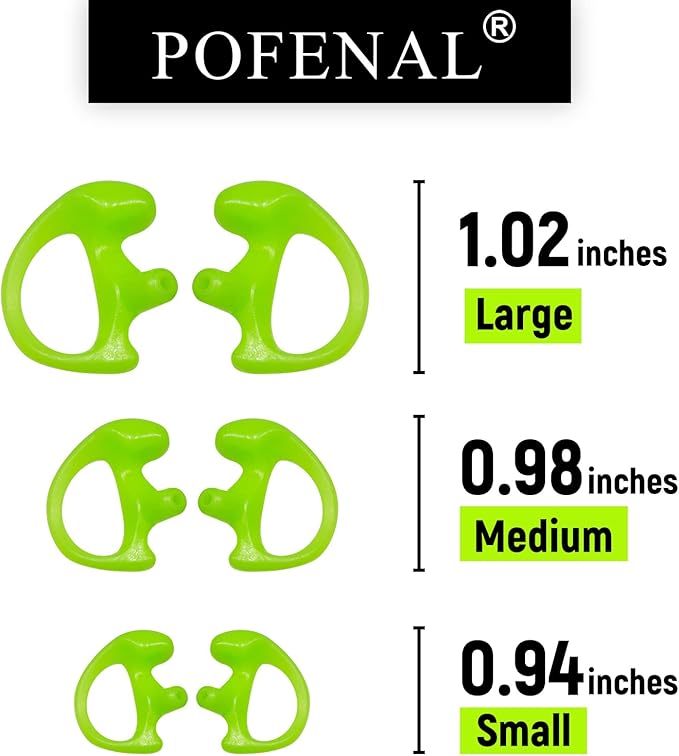 Silicone Replacement Earmold for Motorola/Baofeng/Retavis Radios - Police Walkie Talkie & Law Enforcement Soft Earpiece Inserts (8 Pair, Green - 2L/4M/2S)