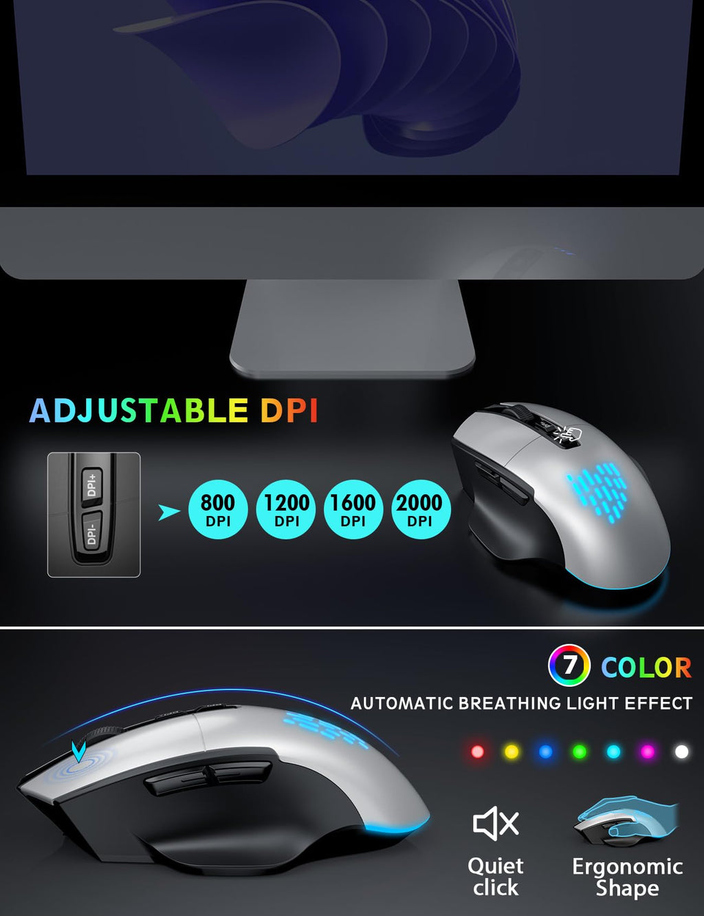 SABLUTE Wireless Keyboard and Mouse Combo, Backlit Scissor Keys, Wrist Rest