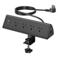 Jgstkcity Desk Clamp Power Strip,20W Fast Charging Station,Surge Protector Nightstand Edge Mount,1875W Extension Cord with Multiple Outlets,2 USB-C,2 USB-A,for Home Office (Black, 10 FT)