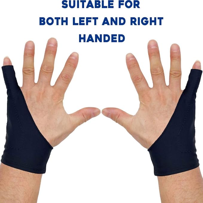 AKX Artist Drawing Glove Medium - 2 Pack Palm Rejection for iPad - Smudge Guard, 1 Finger, Fingerless, Good for Left and Right Hand, Black | AK-010