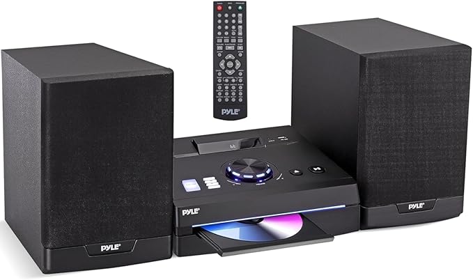 Pyle Home Stereo Shelf System - 100W Wireless BT Streaming with CD Player, FM Radio, USB & SD Card Playback, 2-Way Music Crisp-Sound, Remote Control, Dual Stereo Speakers (Black)
