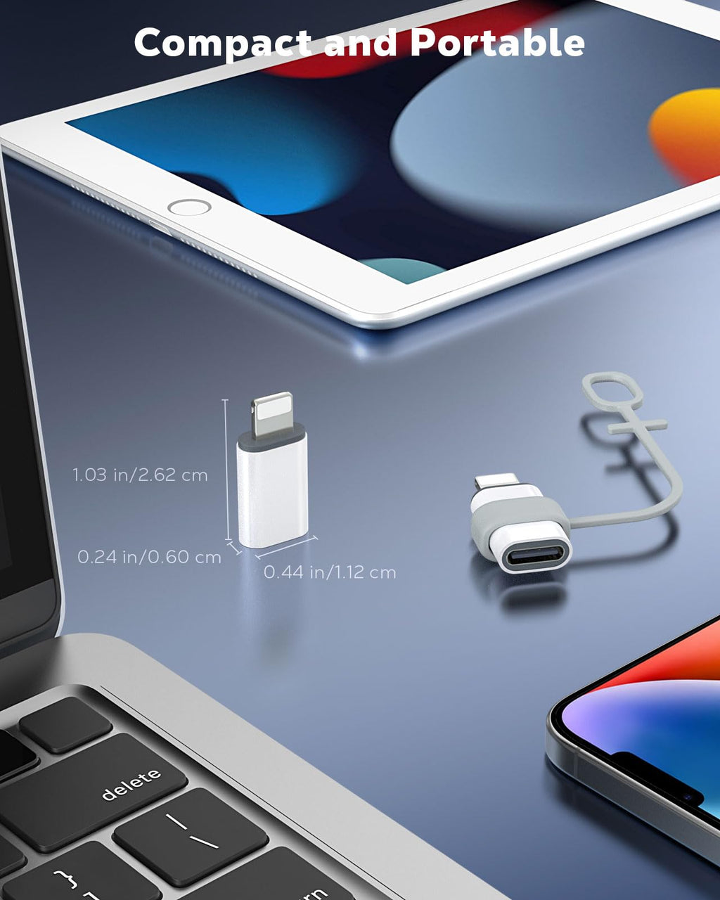 MoKo USB C to Lightning Adapter, Not for Audio/OTG, Lightning Male to USB C Female Adapter for iPhone 14/13/12/11/X Series, iPad/AirPods, Support Charging & Data Sync, with Anti-Lost Loop, White