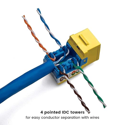 trueCABLE Cat6A Keystone Jack, Unshielded (UTP), 90 Degree Punch-Down, PoE++ (4PPoE), UL Listed, ETL Verified, ANSI/TIA Certified, Modular RJ45 Female, Yellow, 12 Pack