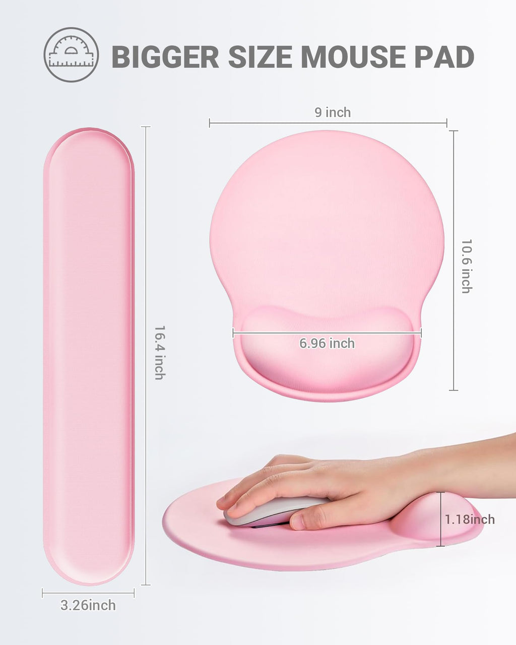 Laborio Ergonomic Mouse Pad Wrist Support Set, Memory Foam Keyboard Wrist Rest Set, Relieve Wrist Pain Keyboard Pad, Non-Slip Base Mousepad(Pink Set)