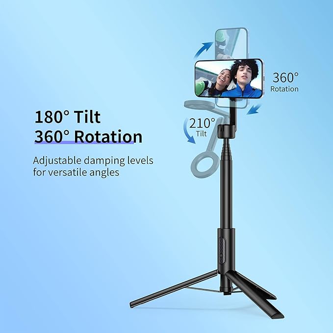 MagSafe Tripod for iPhone 64'' Selfie Stick Phone with Metal Ring and Remote, Fit for iPhone 12/13/14/15 Series, Magsafe Case and Other Phones