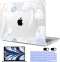 MEEgoodo Case for MacBook Air M4/M3/M2 13.6 inch 2025 2024 2022, Fit Model A3240 A3113 A2681, Compatible with MacBook Air 13 inch, Laptop Hard Shell Case with Keyboard Cover, Floral 33
