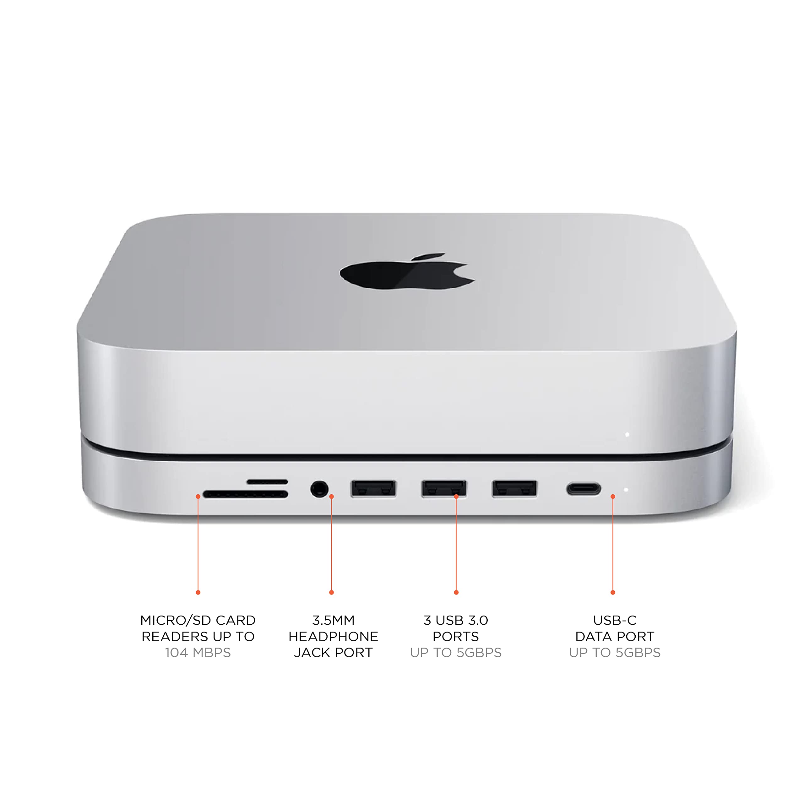Satechi USB C Hub, Type-C Aluminum Stand & Hub, USB-C Data Port, Micro/SD Card Readers, USB 3.0 & Headphone Jack Port, for Mac mini M2/M1 (Not Compatible with M4) - Silver