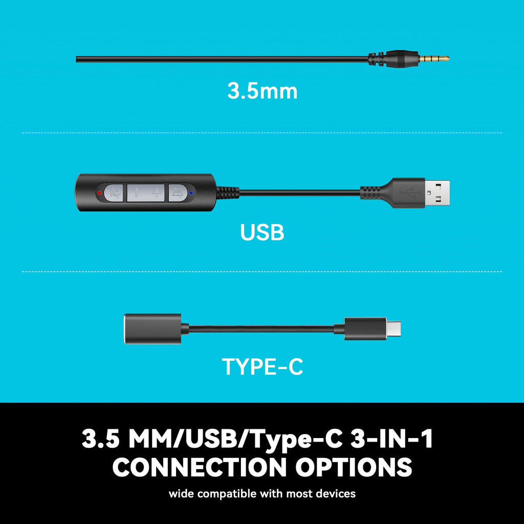 Wantek USB & 3.5mm Headset with Mic for PC/Laptop,Wired Headset with Noise-Cancelling Microphone & Audio Controls Perfect for Home Office Online Class Skype Zoom Call Center Webinar,All Day Comfort