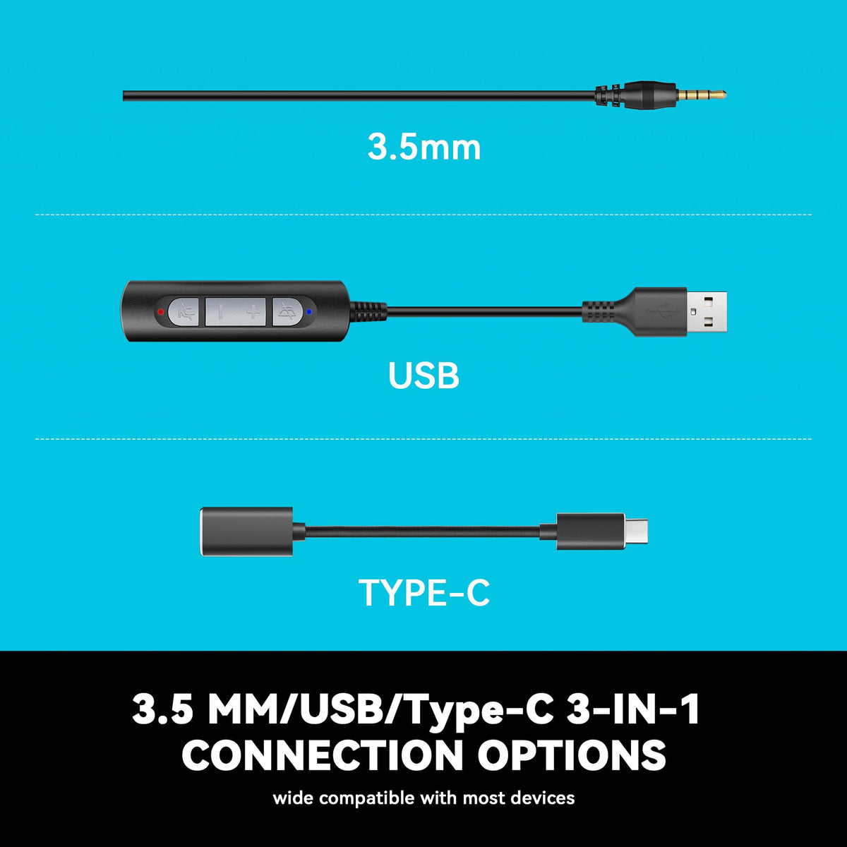 Wantek USB & 3.5mm Headset with Mic for PC/Laptop,Wired Headset with Noise-Cancelling Microphone & Audio Controls Perfect for Home Office Online Class Skype Zoom Call Center Webinar,All Day Comfort