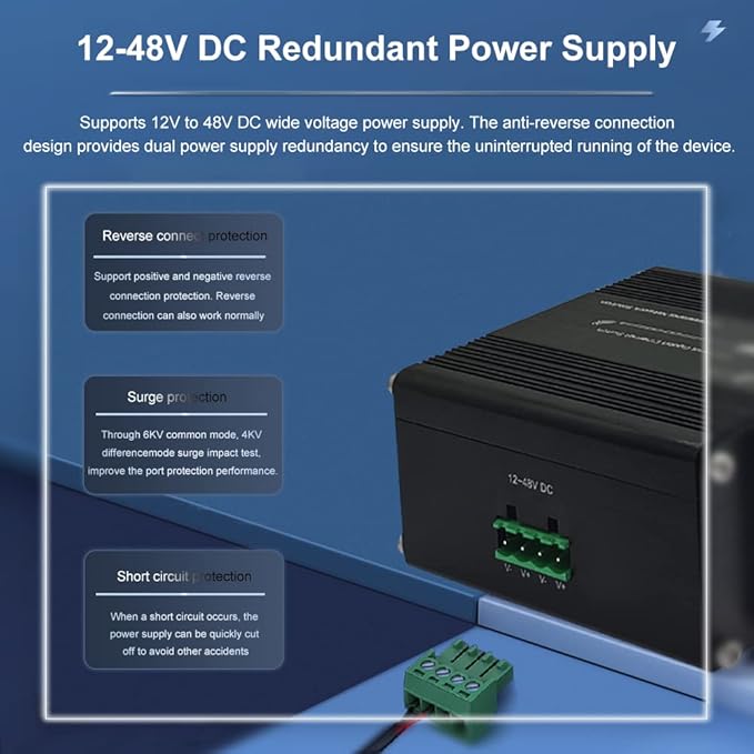 Mini Industrial Switch 10 Ports Gigabit Switch Hardened 10 Port RJ45 10/100/1000Mbps Ethernet Switch Din Rail Mount Outdoor Ethernet Switch, Unmanaged Network Switch (-40 to 176°F) with 12-48V DC
