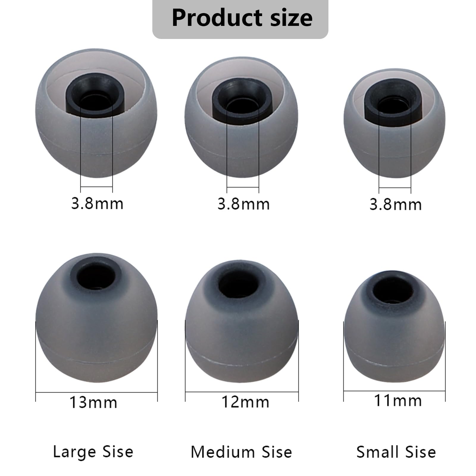 MMYQXI Silicone Replacement Earbud Tips Earbud Covers Ear Tips Fit for in-Ear Headphones (Inner Hole 3.8mm -5.1mm) Earbud Replacement Tips 9 Pairs