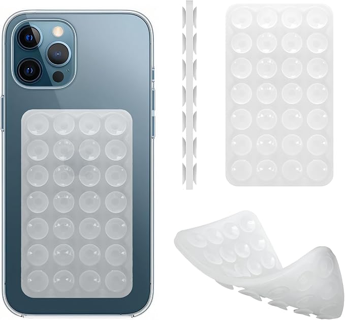 DreamsLink.LC Silicone Double-Sided Suction Phone Detachable Mount, Fidget Sticky Grip Hands-Free for Makeup, Gym, Cooking, ASMR/TikTok Recording & Selfie, Content Creator Trendy Gift (Clear