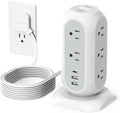 Surge Protector Power Strip Tower 10 Ft, TESSAN Flat Plug Extension Cord with 11 AC Multiple Outlets 3 USB Ports (1 USB C), 1050J Desk Charging Station for Home, Office Supplies, Dorm Room Essentials