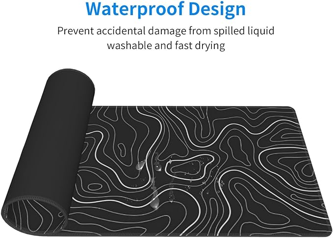 Topographic Contour Extended Big Mouse Pad Large,Gaming Mouse Pad Desk Pad,31.5x11.8 Inch Long Computer Keyboard Mouse Mat Mousepad with 3mm Non-Slip Base and Stitched Edge for Gaming and Office