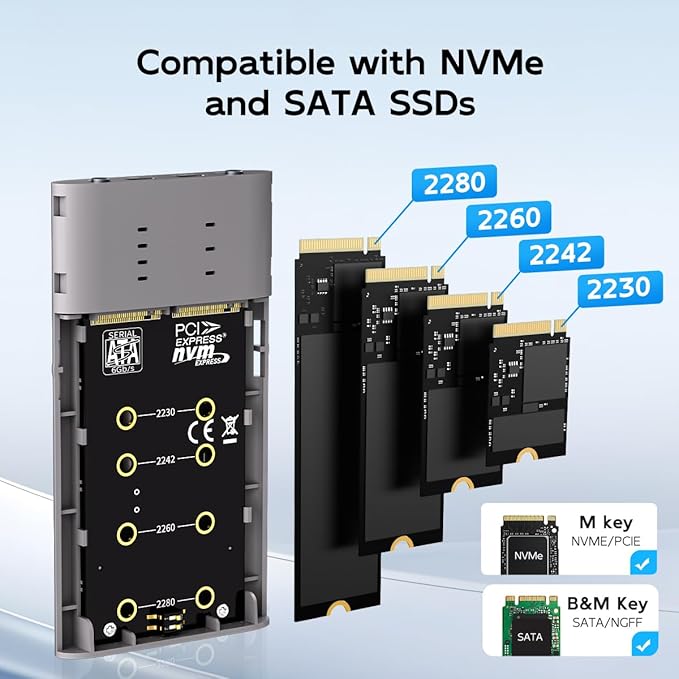 MAIWO Dual-Bay M.2 SSD Enclosure Cloner for NVMe & SATA, USB3.2 GEN2X2 10Gbps M.2 Offline Duplicator Supports SATA to NVMe and NVMe to SATA, Dual M.2 Enclosure for SSDs Sizes 2230/2242/2260/2280