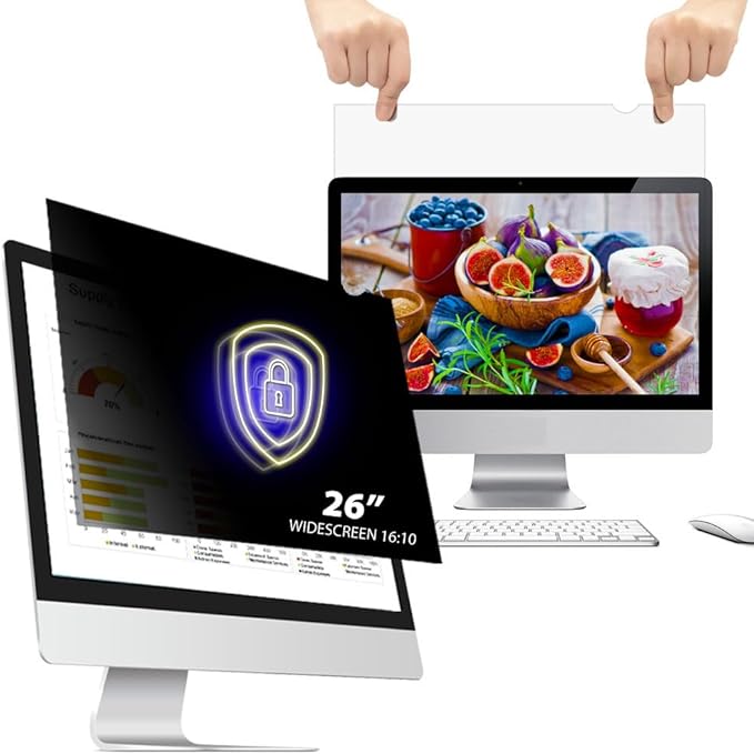 WELINC 26 Inch - 16:10 Aspect Ratio - Computer Privacy Screen Filter for Widescreen Monitor - Anti-Glare - Anti-Scratch Protector Film - Protects Your Eyes from Harmful Glare and Blue Light