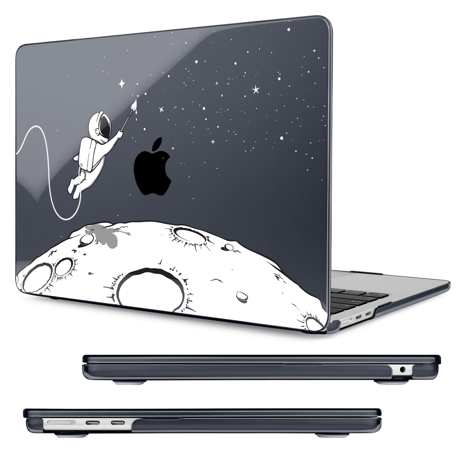 MecBevia Compatible with 2026 M5 MacBook Air 15 inch Case, 2026 2025-2023 M5 A3448 M4 A3241 M3 A3114 M2 A2941, Keyboard Cover, Screen Protector, Webcam Cover & Type-C OTG, Astronauts Stars