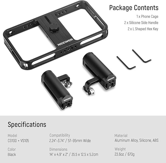 NEEWER Phone Stabilizer Video Rig Kit, Aluminum Handheld Phone Cage with Silicone Handles&Adjustable Phone Clip Compatible with iPhone 14 Plus 14 Pro Max 13 Pro Max Samsung for Vlogging Live Streaming