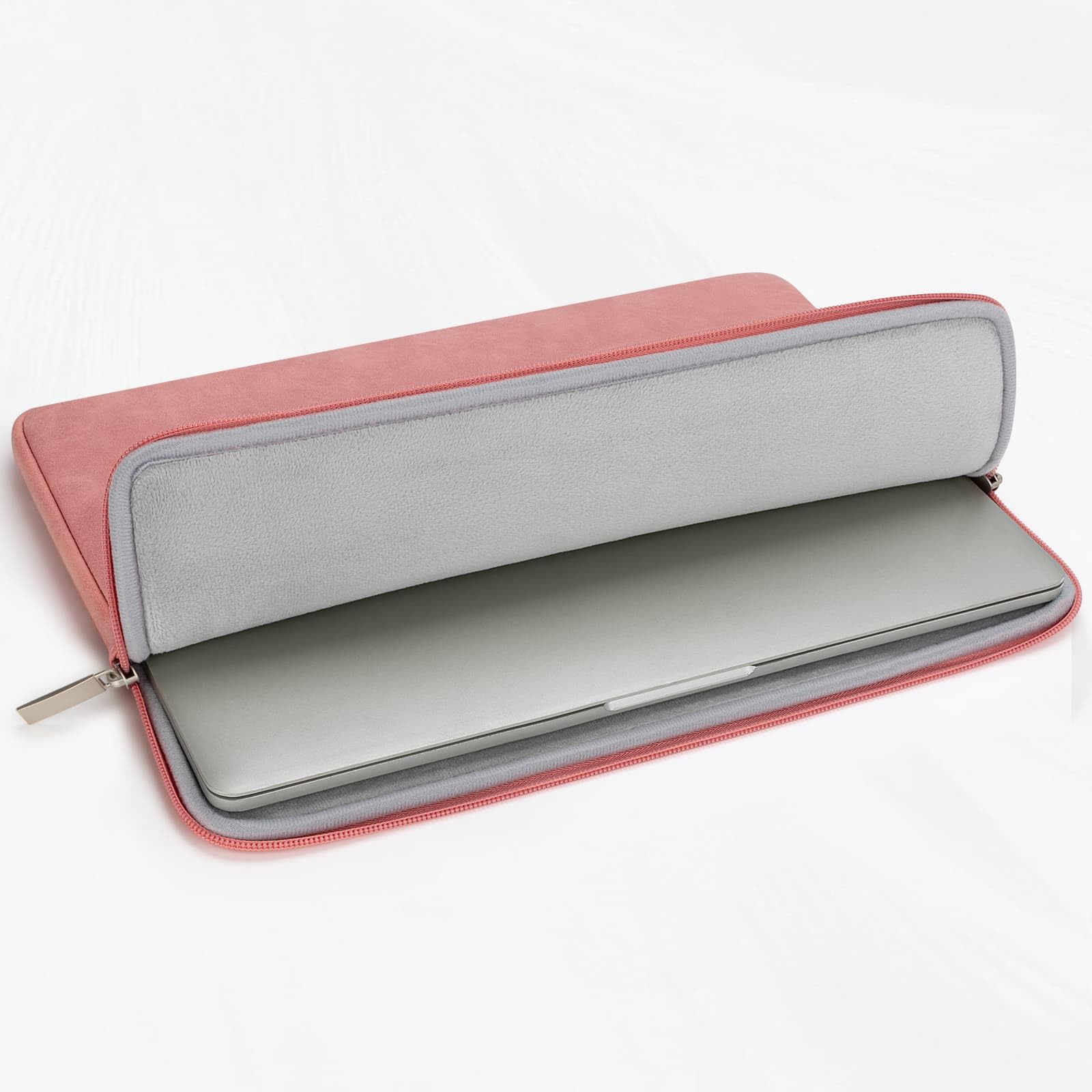 RAINYEAR 15 Inch Laptop Sleeve PU Suede Leather Case Padded Cover, Coral