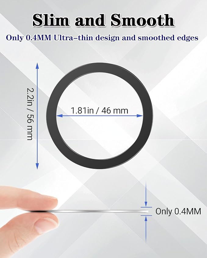 Metal Rings 10PCS,Ultra-Thin(0.4mm) for MagSafe Sticker,Magnetic Adapter,Phone Cases&Wireless Charger,Compatible with iPhone 16/15/14/13,Galaxy S24/S23/S22/Kindle (Black 10PCS)