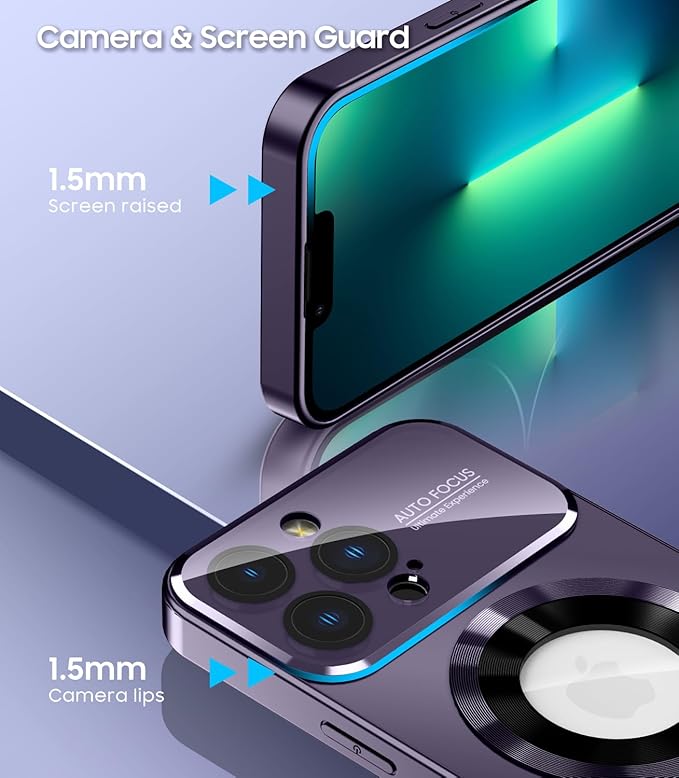 Magnetic for iPhone 13 Pro Max Case, Compatible with MagSafe, Built-in Camera Lens Protector, Logo View, Military Grade Drop Proof Phone Case Cover, Purple