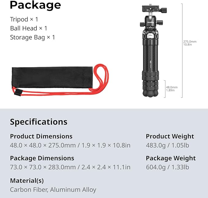 SmallRig Carbon Fiber Mini Desktop Tripod with 360° Ball Head