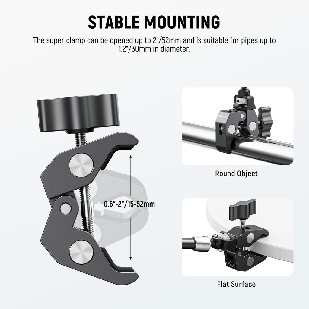 Neewer 11" Articulating Magic Arm Clamp Mount with Super Clamp, Camera Monitor Mount with 1/4" 3/8" ARRI Locating Pins & Holes for DSLR Action Camera Video Light Compatible with SmallRig Cage, ST16C